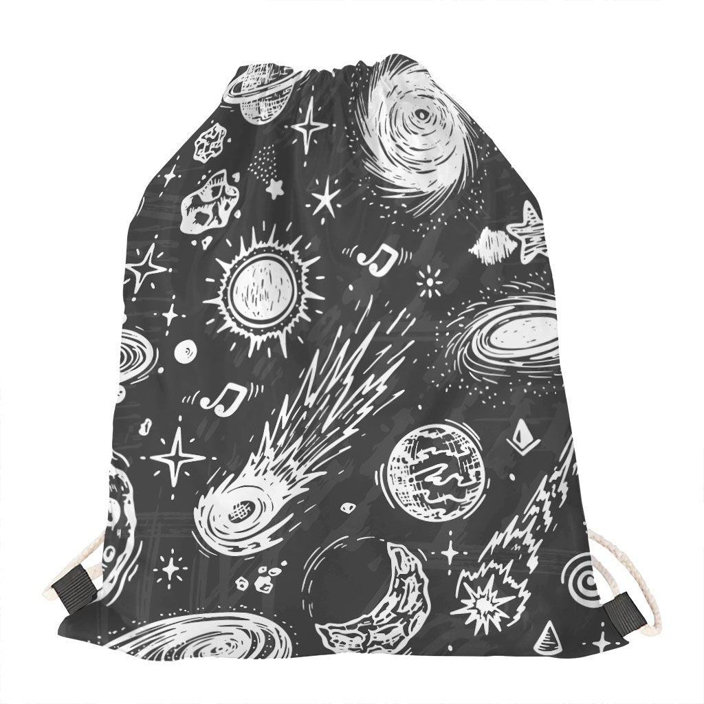 Black White Galaxy Outer Space Print Drawstring Bag