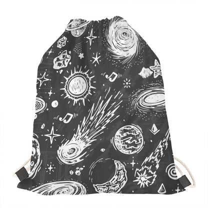 Black White Galaxy Outer Space Print Drawstring Bag
