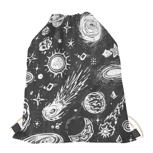 Black White Galaxy Outer Space Print Drawstring Bag