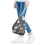 Black White Galaxy Outer Space Print Drawstring Bag