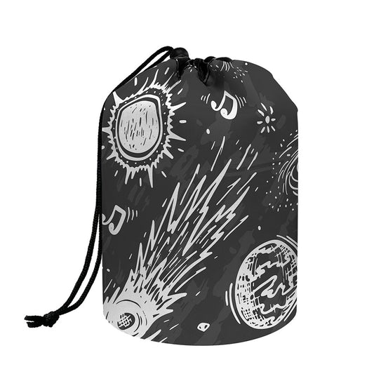 Black White Galaxy Outer Space Print Drawstring Makeup Bag
