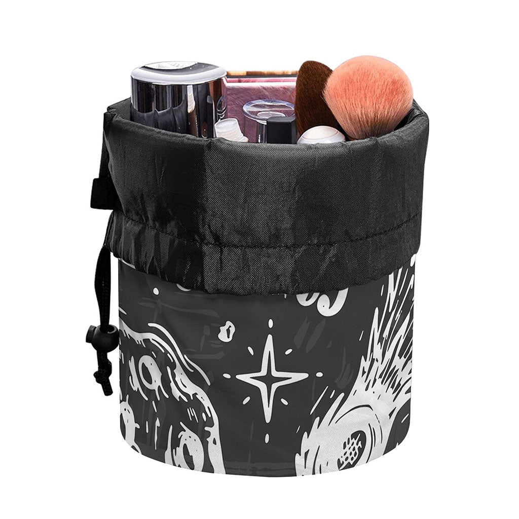Black White Galaxy Outer Space Print Drawstring Makeup Bag