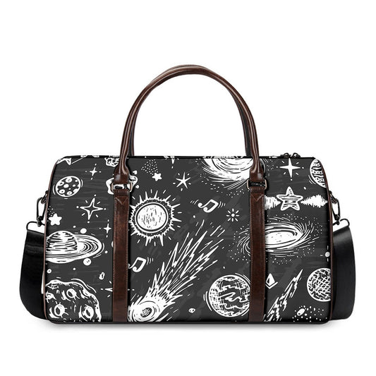 Black White Galaxy Outer Space Print Duffle Bag