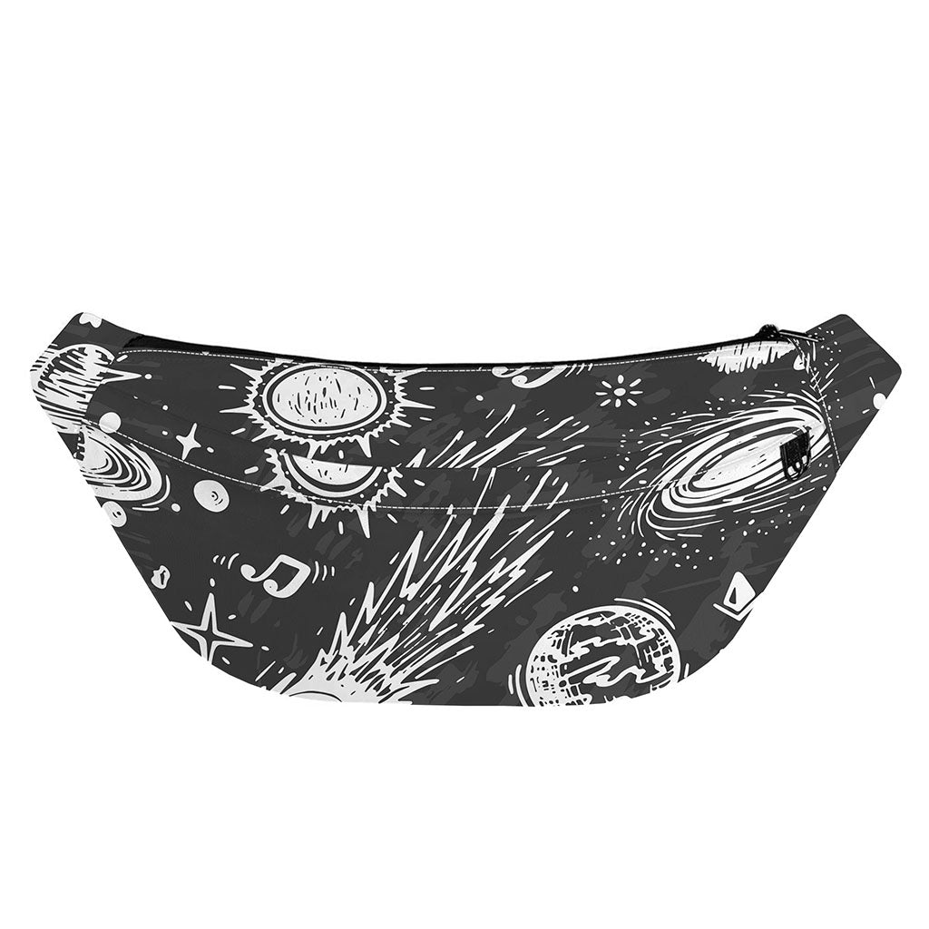 Black White Galaxy Outer Space Print Fanny Pack