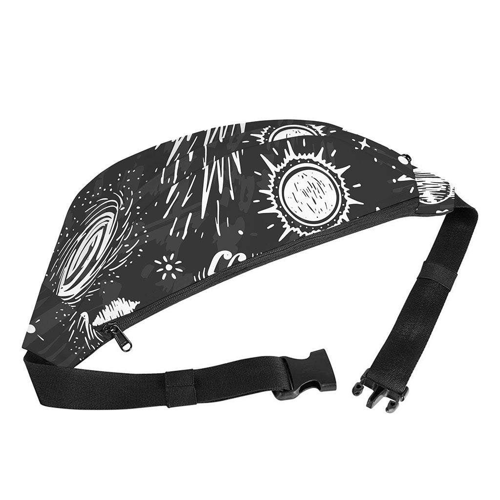 Black White Galaxy Outer Space Print Fanny Pack