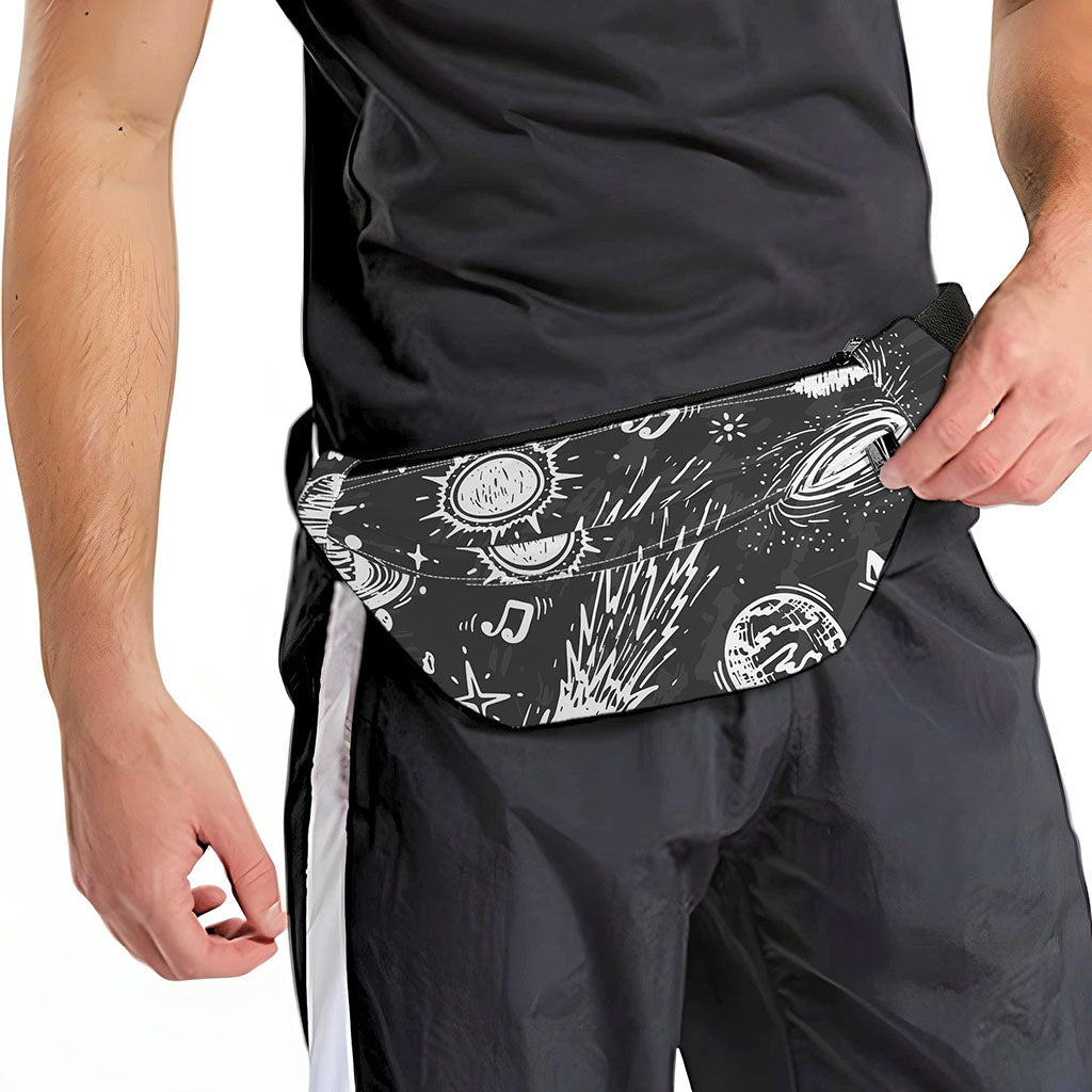 Black White Galaxy Outer Space Print Fanny Pack