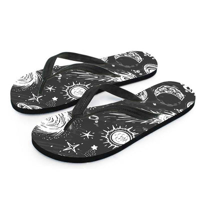 Black White Galaxy Outer Space Print Flip Flops