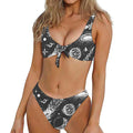 Black White Galaxy Outer Space Print Front Bow Tie Bikini