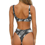 Black White Galaxy Outer Space Print Front Bow Tie Bikini