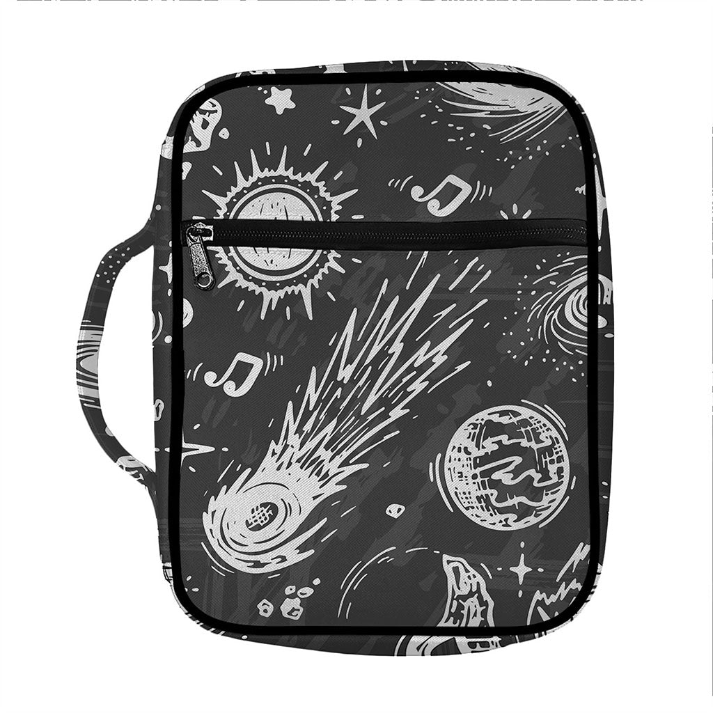 Black White Galaxy Outer Space Print Front Pocket Bible Bag