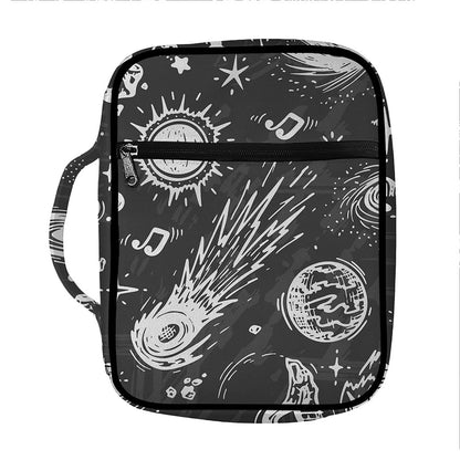 Black White Galaxy Outer Space Print Front Pocket Bible Bag