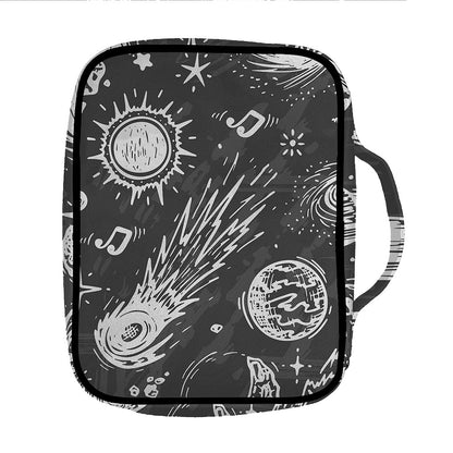 Black White Galaxy Outer Space Print Front Pocket Bible Bag