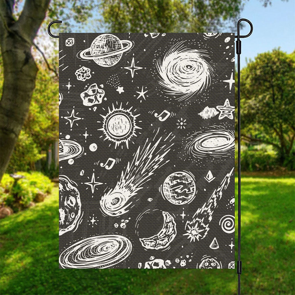 Black White Galaxy Outer Space Print Garden Flag