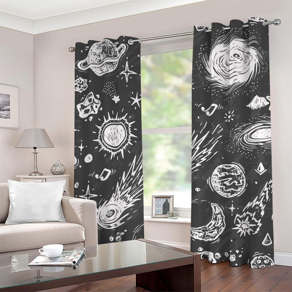Black White Galaxy Outer Space Print Grommet Curtains