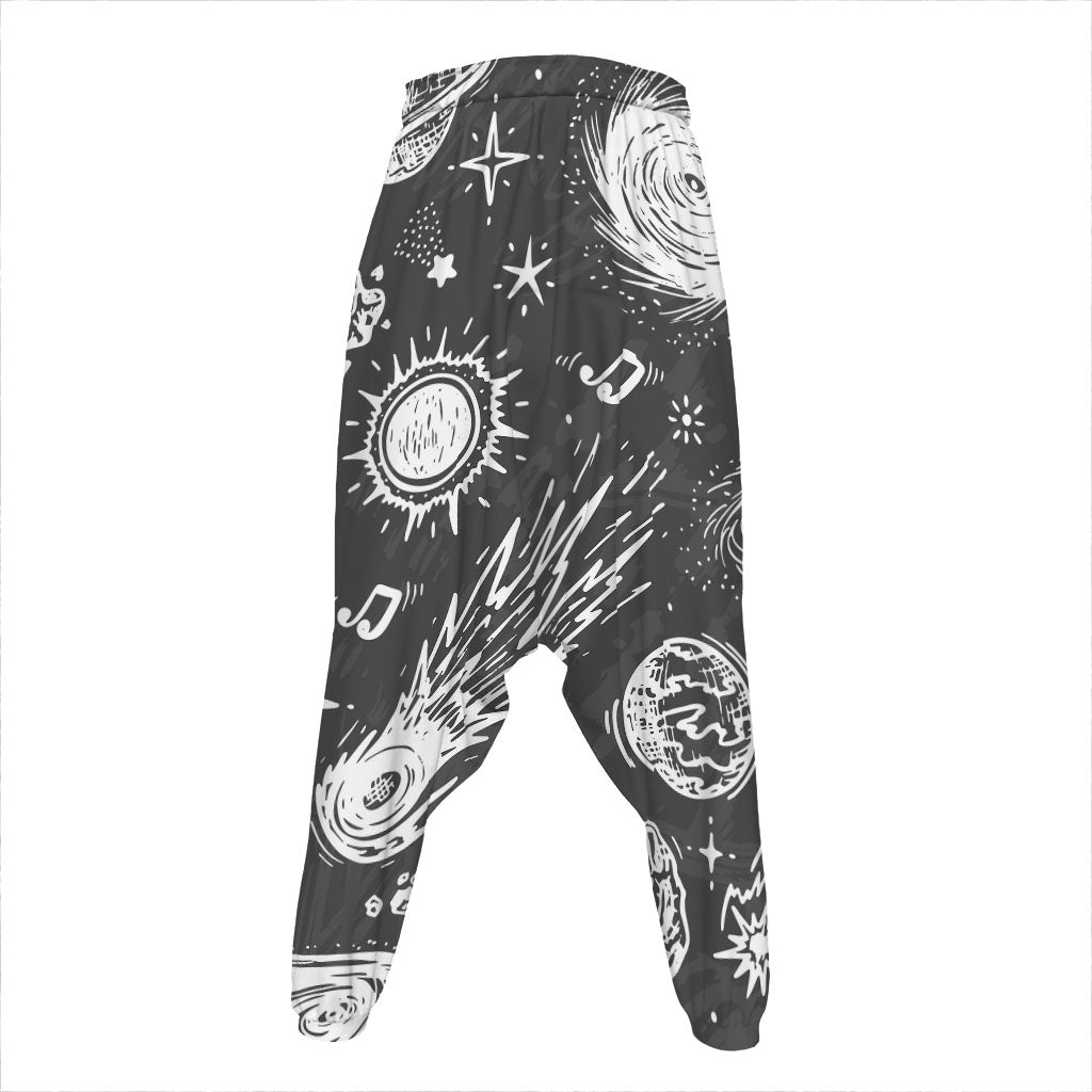 Black White Galaxy Outer Space Print Hammer Pants