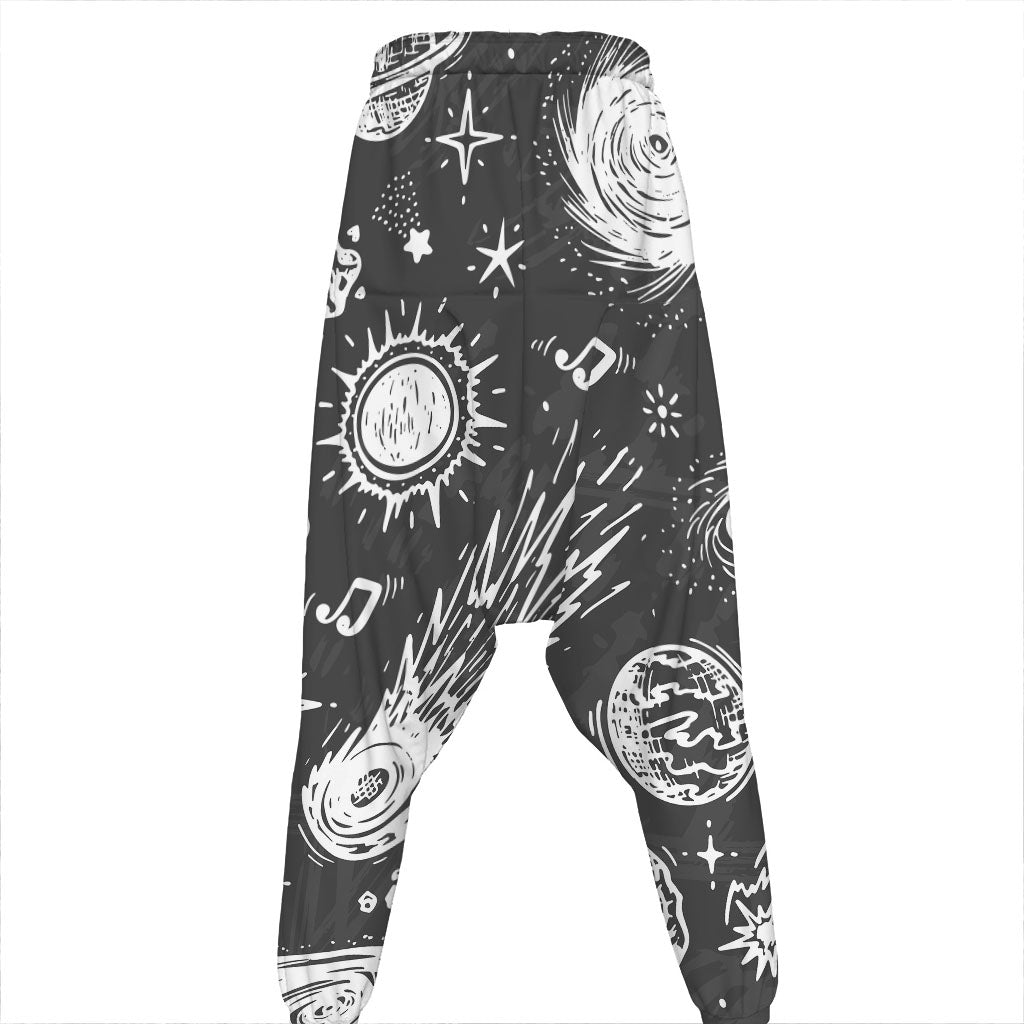 Black White Galaxy Outer Space Print Hammer Pants