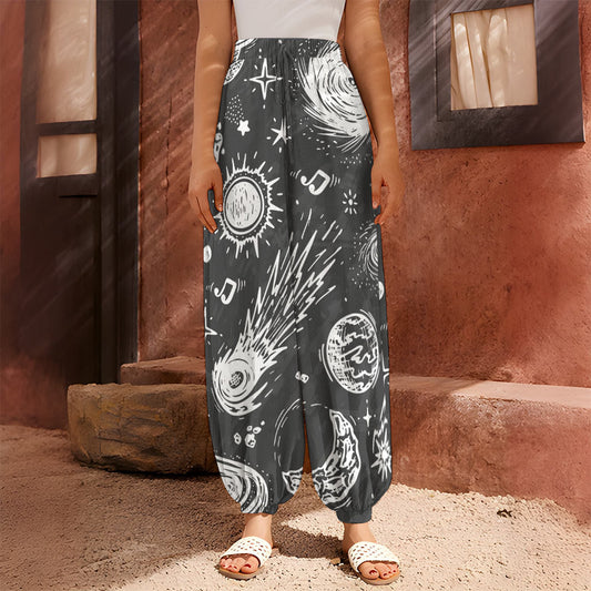 Black White Galaxy Outer Space Print Harem Pants