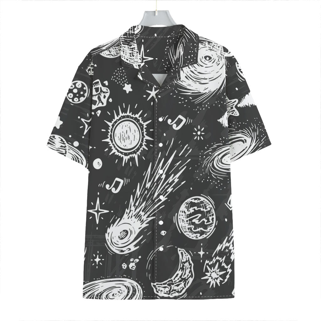 Black White Galaxy Outer Space Print Hawaiian Shirt