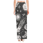 Black White Galaxy Outer Space Print High Slit Maxi Skirt