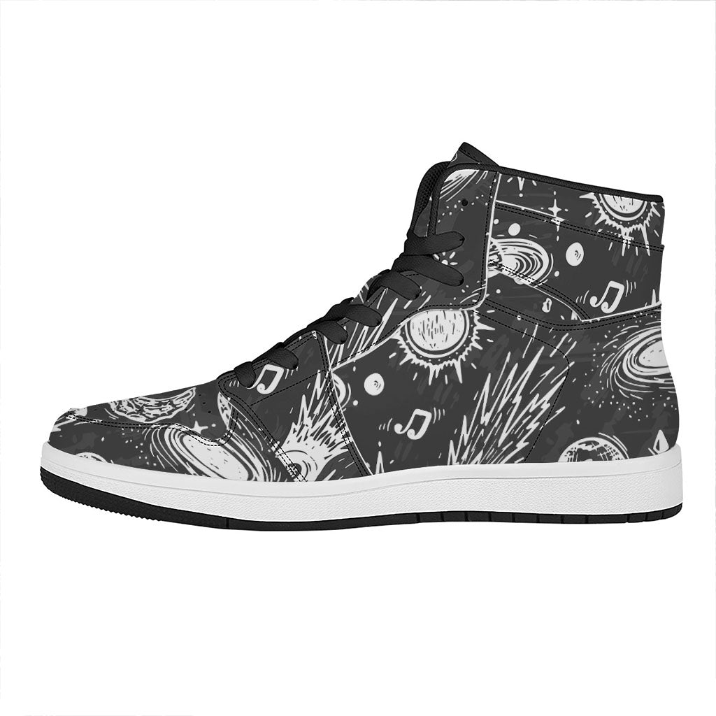 Black White Galaxy Outer Space Print High Top Leather Sneakers