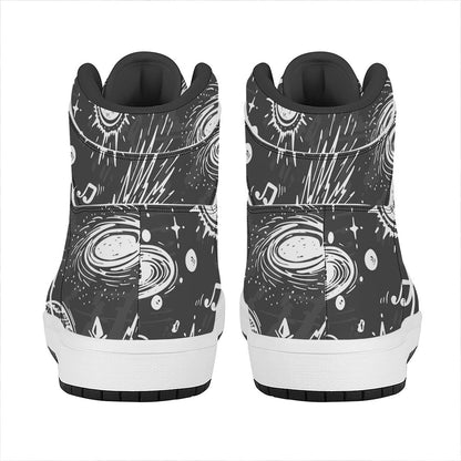 Black White Galaxy Outer Space Print High Top Leather Sneakers