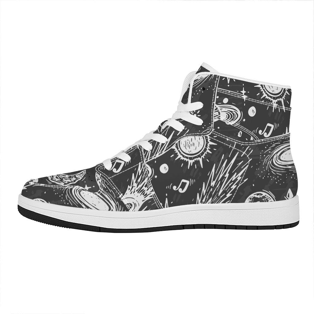 Black White Galaxy Outer Space Print High Top Leather Sneakers