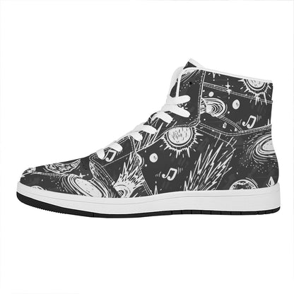 Black White Galaxy Outer Space Print High Top Leather Sneakers