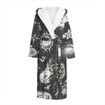 Black White Galaxy Outer Space Print Hooded Bathrobe