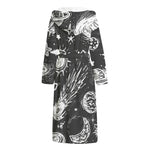 Black White Galaxy Outer Space Print Hooded Bathrobe