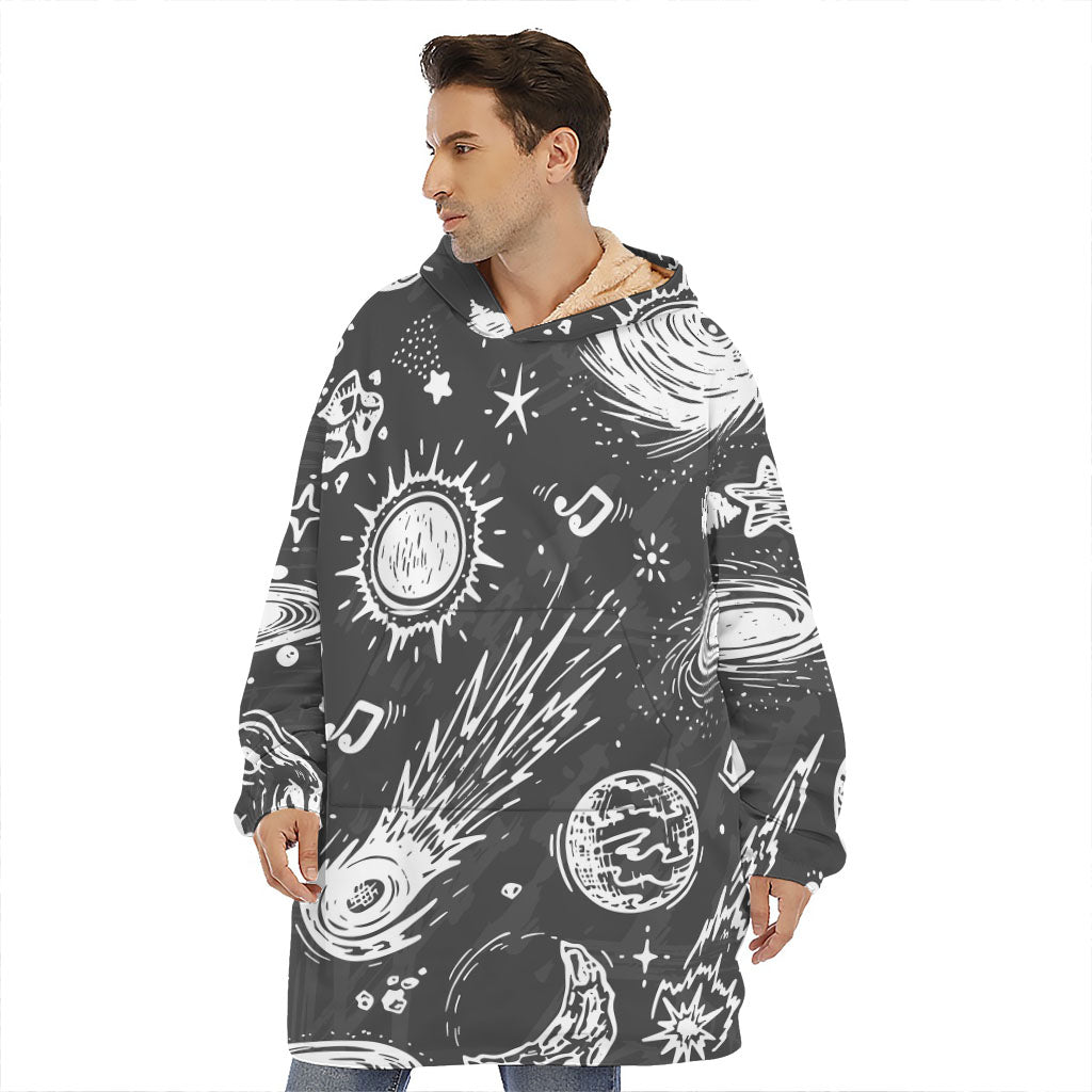 Black White Galaxy Outer Space Print Hoodie Blanket