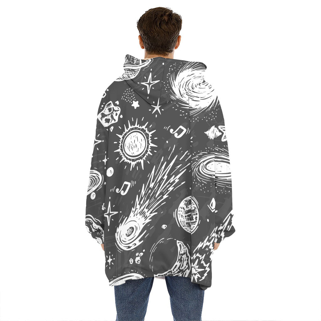 Black White Galaxy Outer Space Print Hoodie Blanket