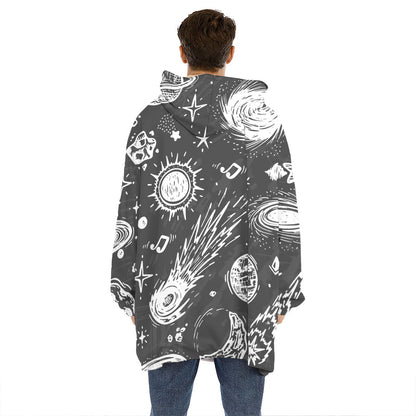 Black White Galaxy Outer Space Print Hoodie Blanket