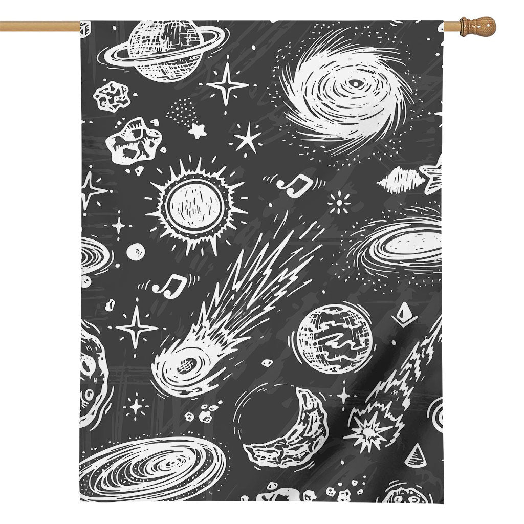Black White Galaxy Outer Space Print House Flag