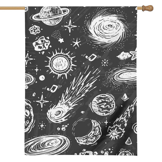 Black White Galaxy Outer Space Print House Flag