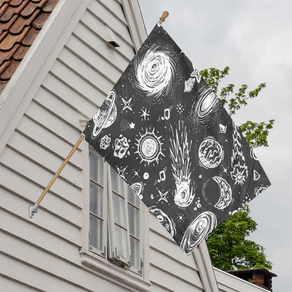 Black White Galaxy Outer Space Print House Flag