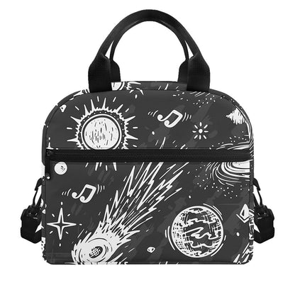 Black White Galaxy Outer Space Print Insulated Lunch Bag