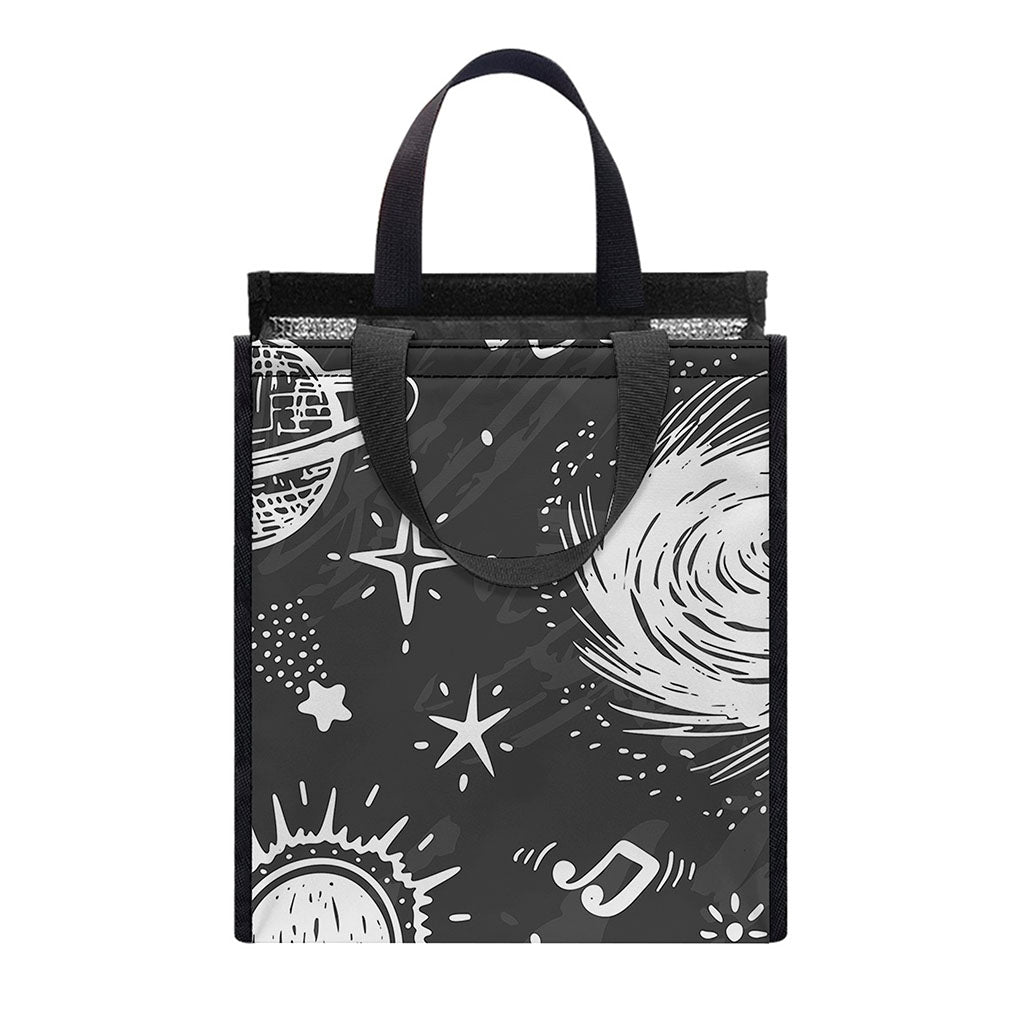 Black White Galaxy Outer Space Print Insulated Lunch Tote