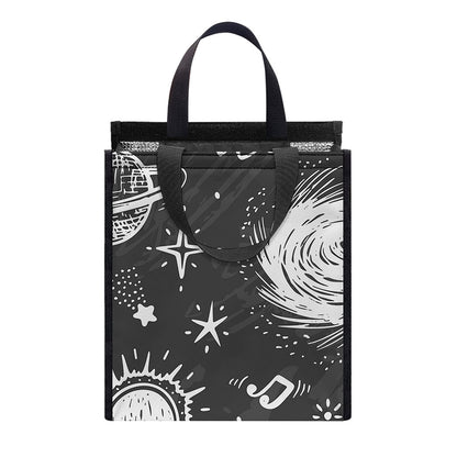 Black White Galaxy Outer Space Print Insulated Lunch Tote