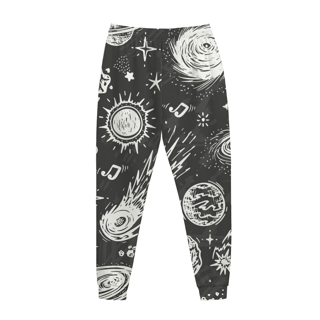 Black White Galaxy Outer Space Print Jogger Pants