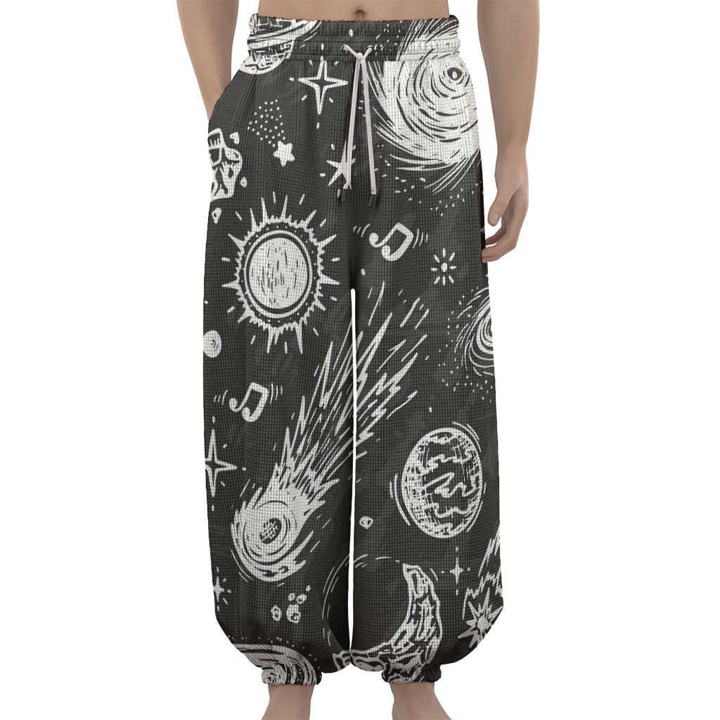 Black White Galaxy Outer Space Print Lantern Pants