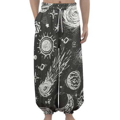 Black White Galaxy Outer Space Print Lantern Pants