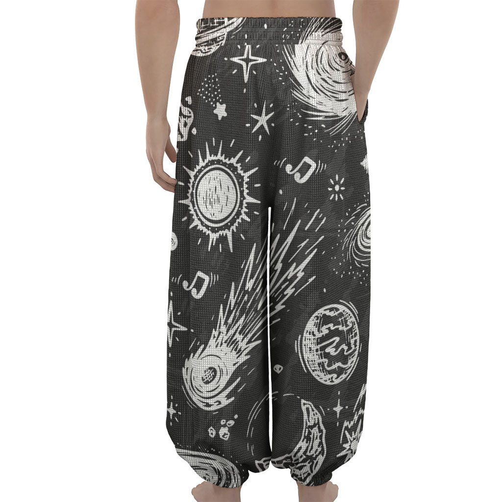 Black White Galaxy Outer Space Print Lantern Pants