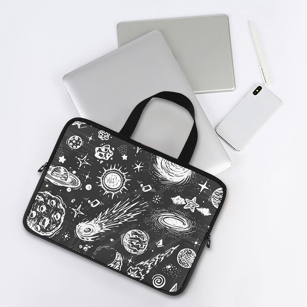 Black White Galaxy Outer Space Print Laptop Sleeve With Handle