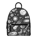 Black White Galaxy Outer Space Print Leather Backpack