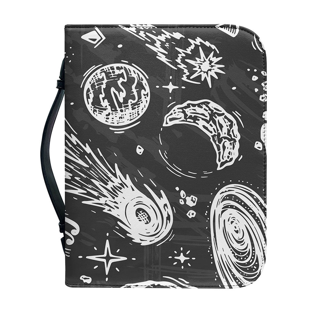 Black White Galaxy Outer Space Print Leather Bible Cover