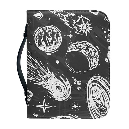 Black White Galaxy Outer Space Print Leather Bible Cover