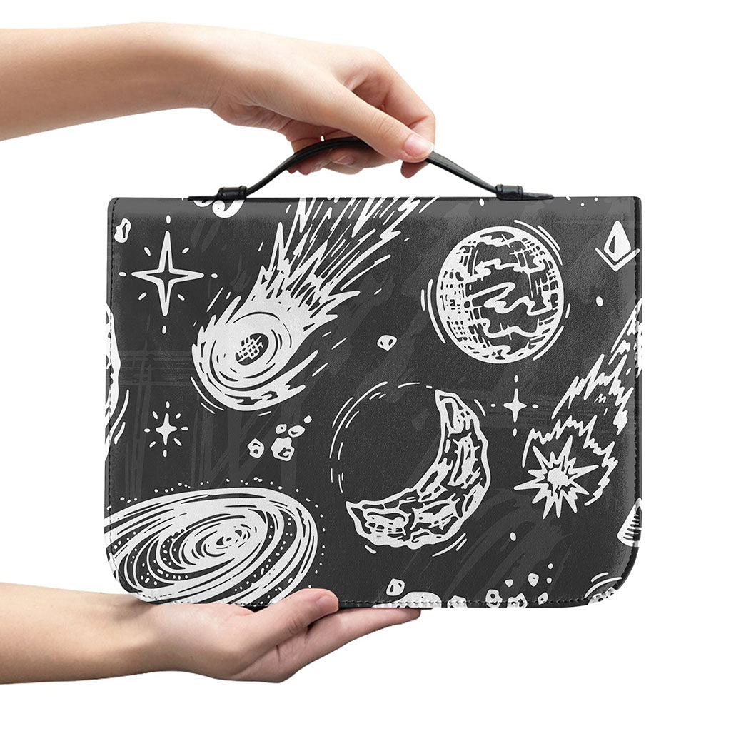 Black White Galaxy Outer Space Print Leather Bible Cover
