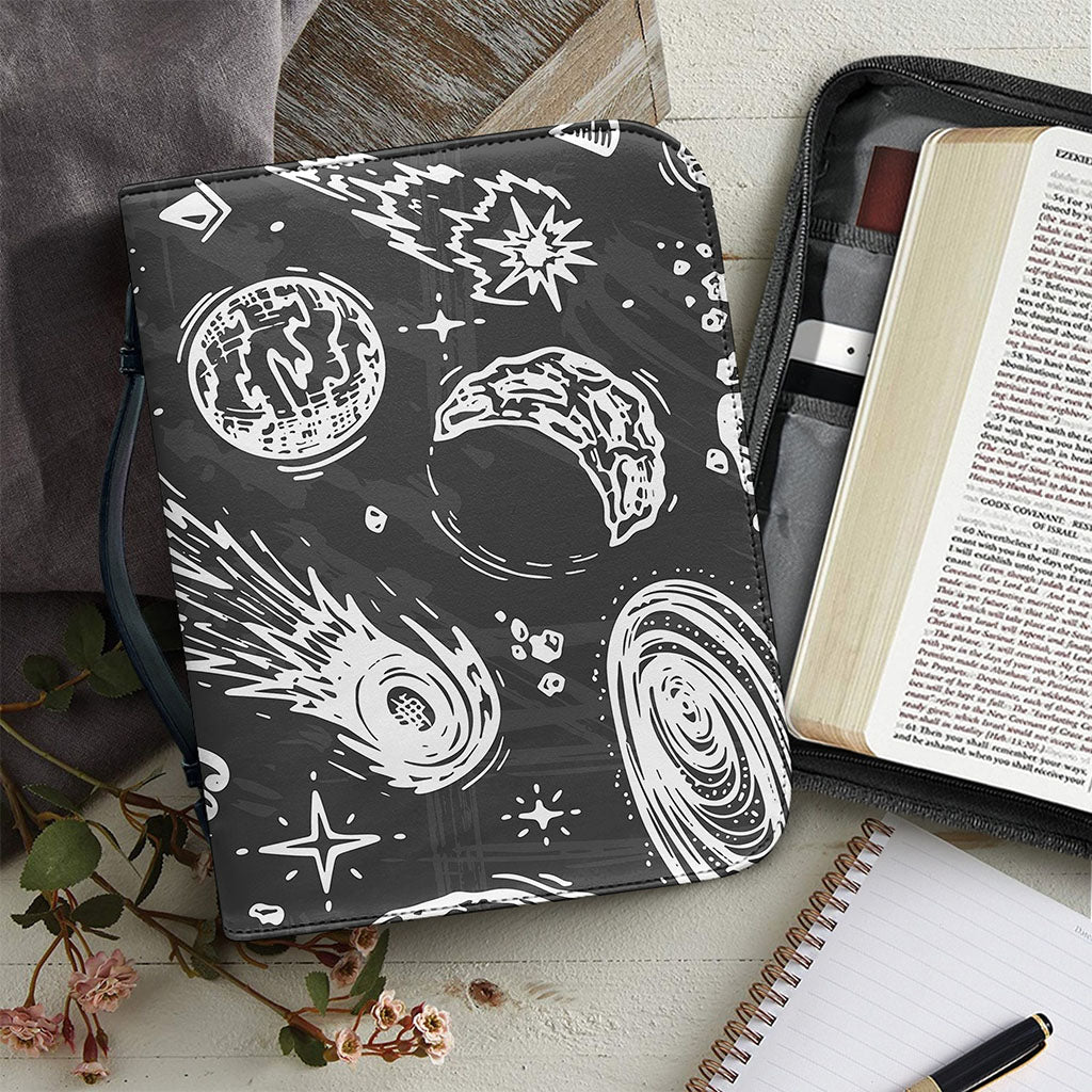 Black White Galaxy Outer Space Print Leather Bible Cover