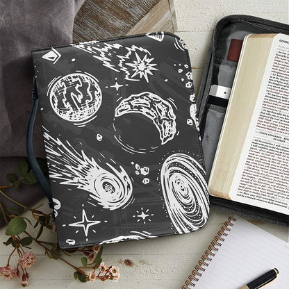 Black White Galaxy Outer Space Print Leather Bible Cover
