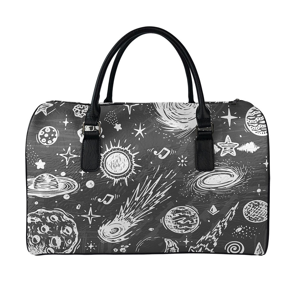 Black White Galaxy Outer Space Print Leather Duffle Bag